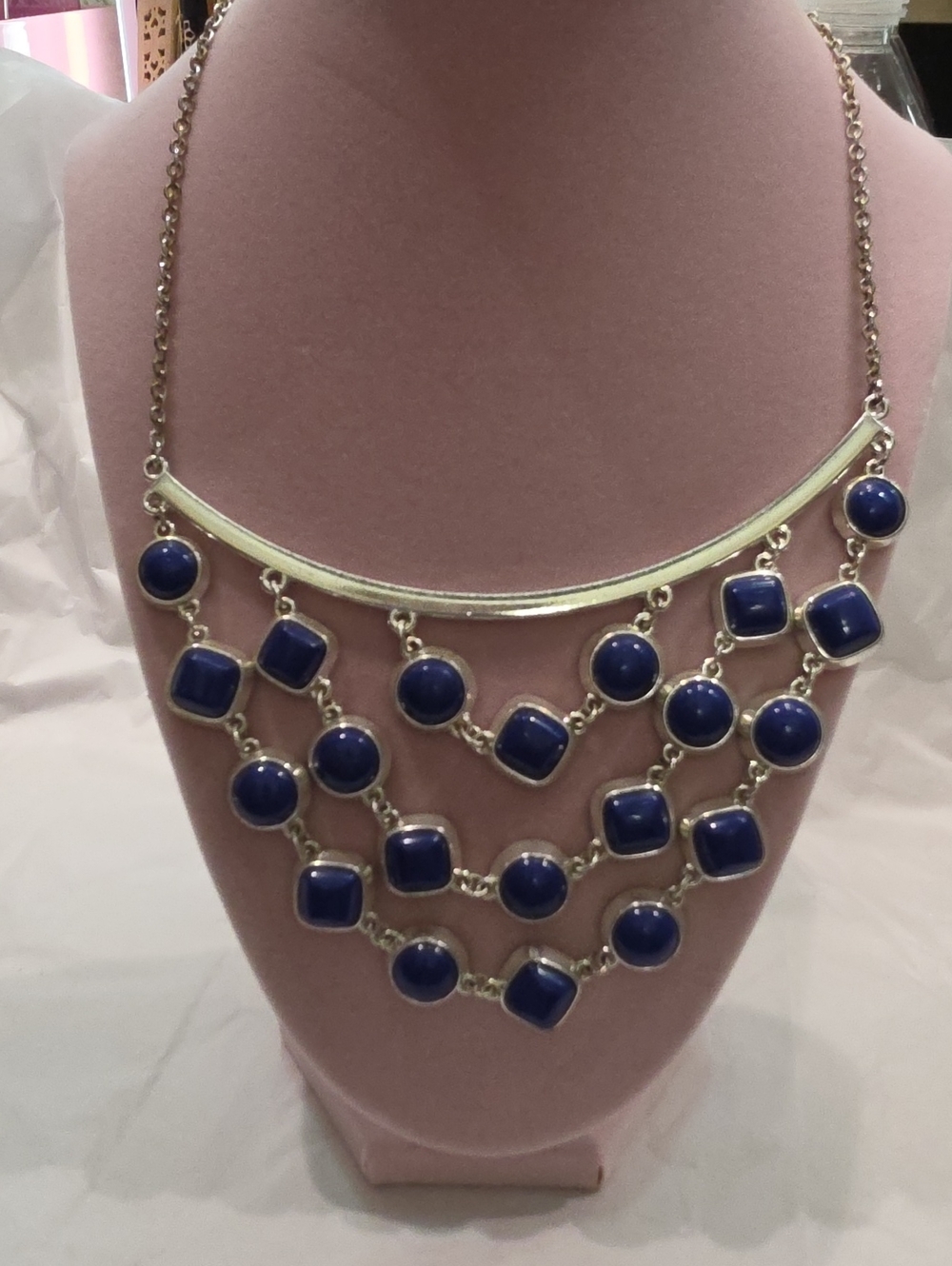 Liz Claiborne Statement Layered Bib Necklace with Navy Blue Stones